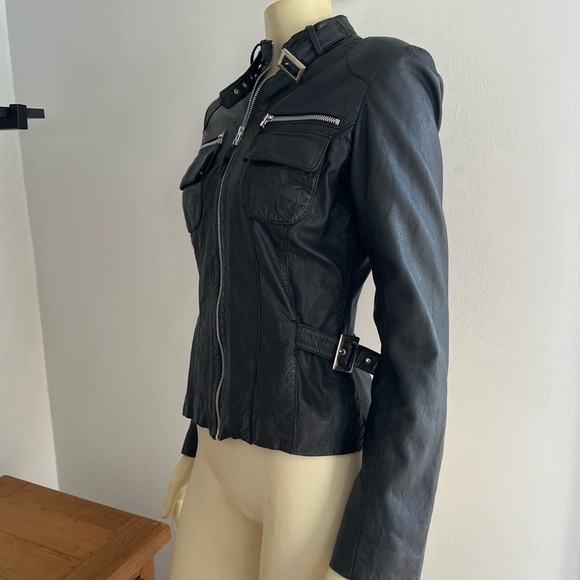 Bod & Christensen Women’s Black Leather Biker Motorcycle Zipper Sleeve Jacket S - Picture 5 of 13